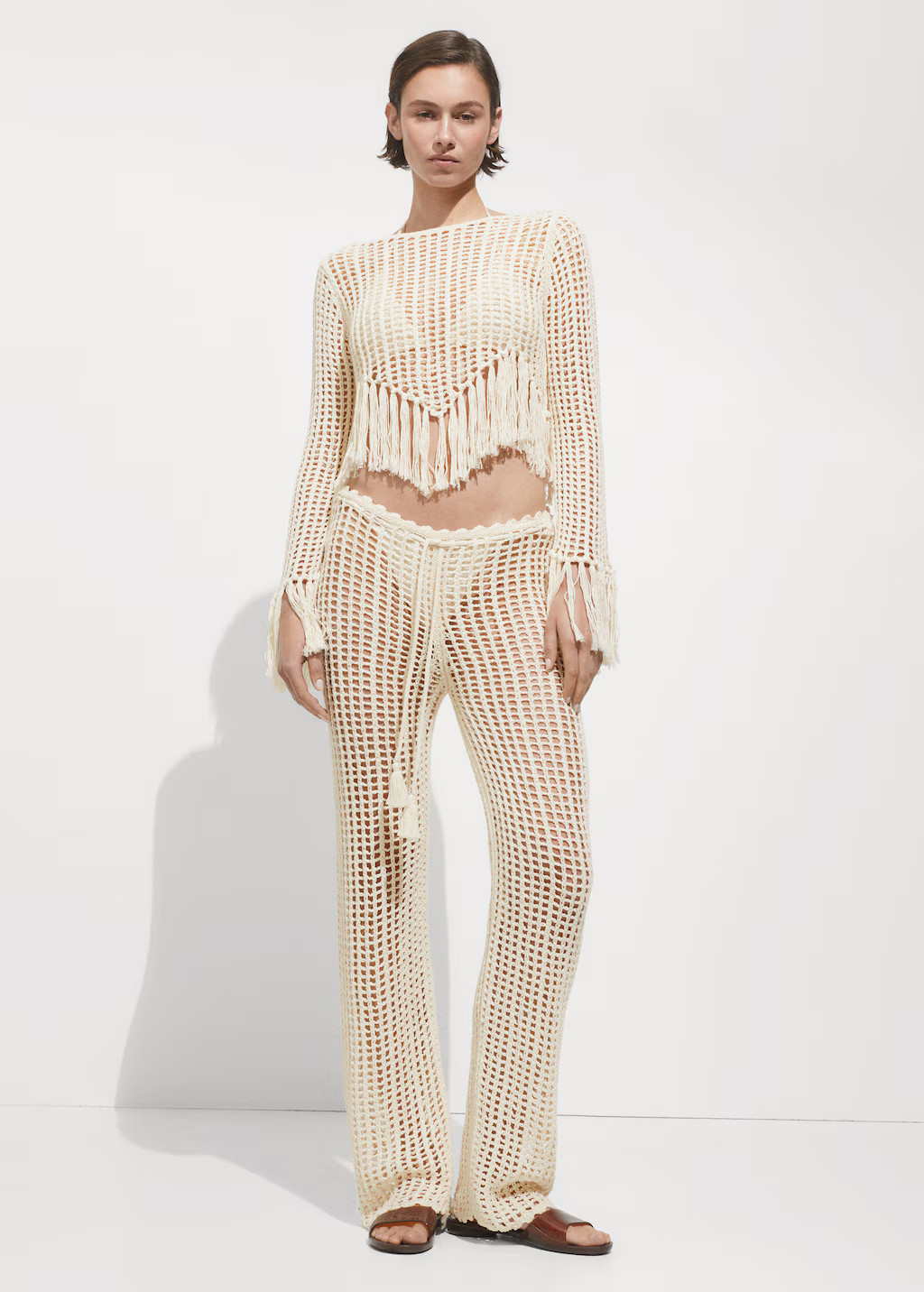 Openwork knitted sweater with fringes - Women | MANGO USA | Mango (US/MX/AU)