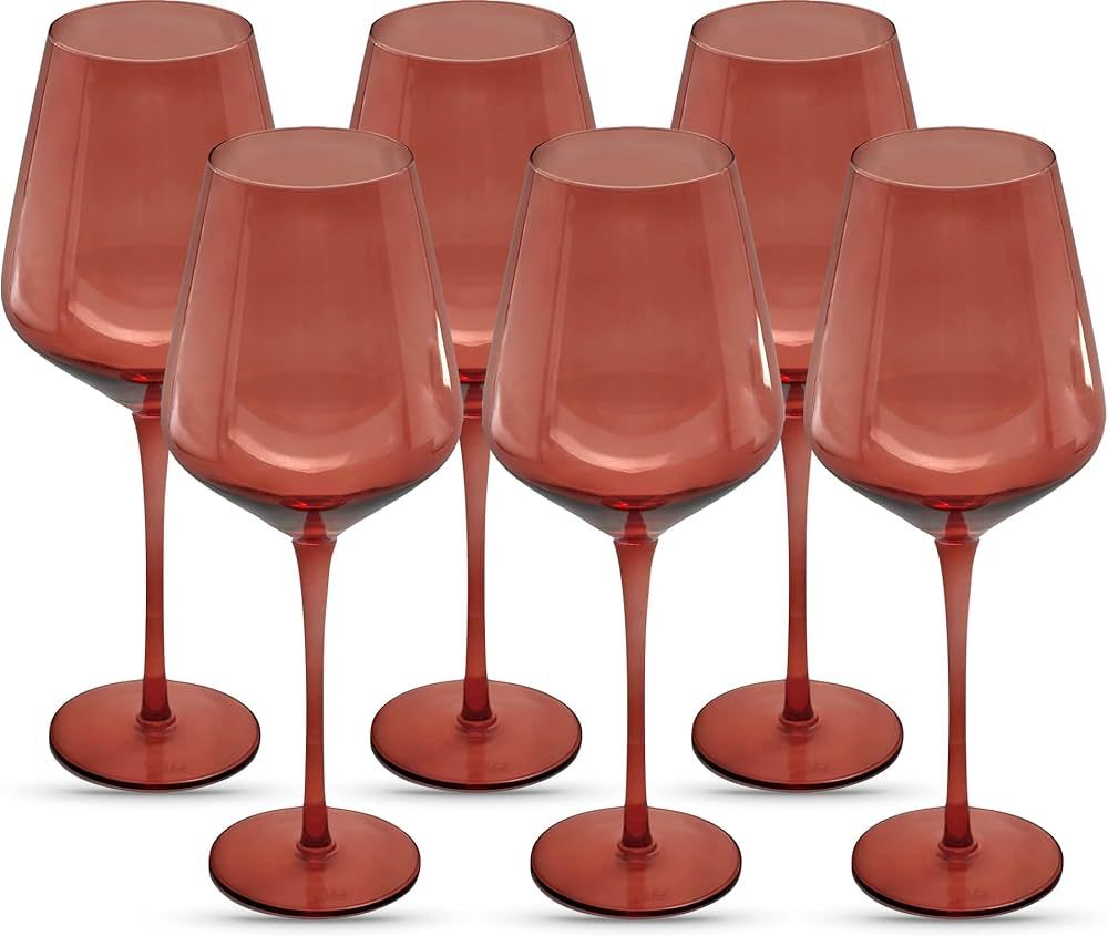 Saludi Original Dark Rose Wine Glasses, 16.5oz (Set of 6) Stemmed Single Color Red Barbie Glass -... | Amazon (US)