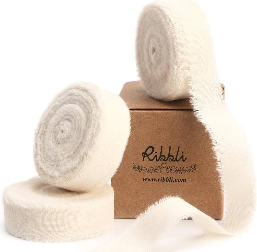 Ribbli 3 Rolls Ivory Ribbon 5/8 Inch x 18Yards Cream White Handmade Cotton Frayed Fringe Ribbons ... | Amazon (US)