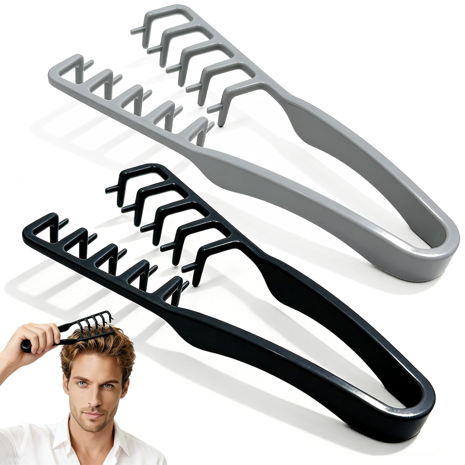Texture Comb Set 2 Pack – Wide Tooth Volumizing Hair Comb, Anti-Frizz Root Lift Styling Tool, No-Pull Scalp Massager for Curly, Wavy, Thick Hair, ABS Plastic Non-Slip Grip (Black+Grey) | Amazon (US)