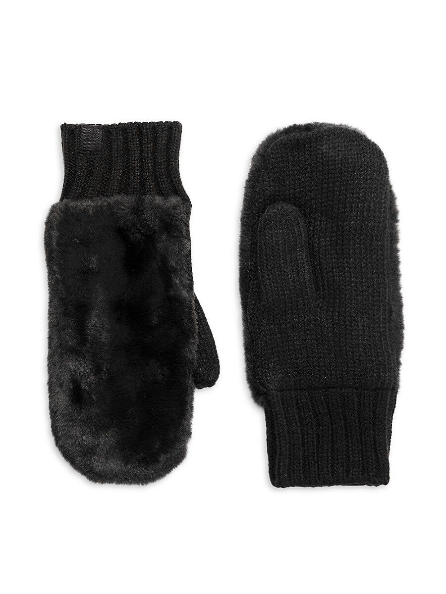 Calvin Klein Women's Faux Fur Mittens - Black | Saks Fifth Avenue OFF 5TH