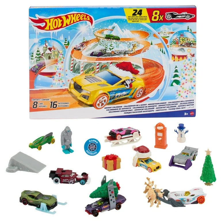 Hot Wheels Advent Calendar 2024, 8 Hot Wheels Toy Cars and 16 Accessories (24 Total Components) | Walmart (US)