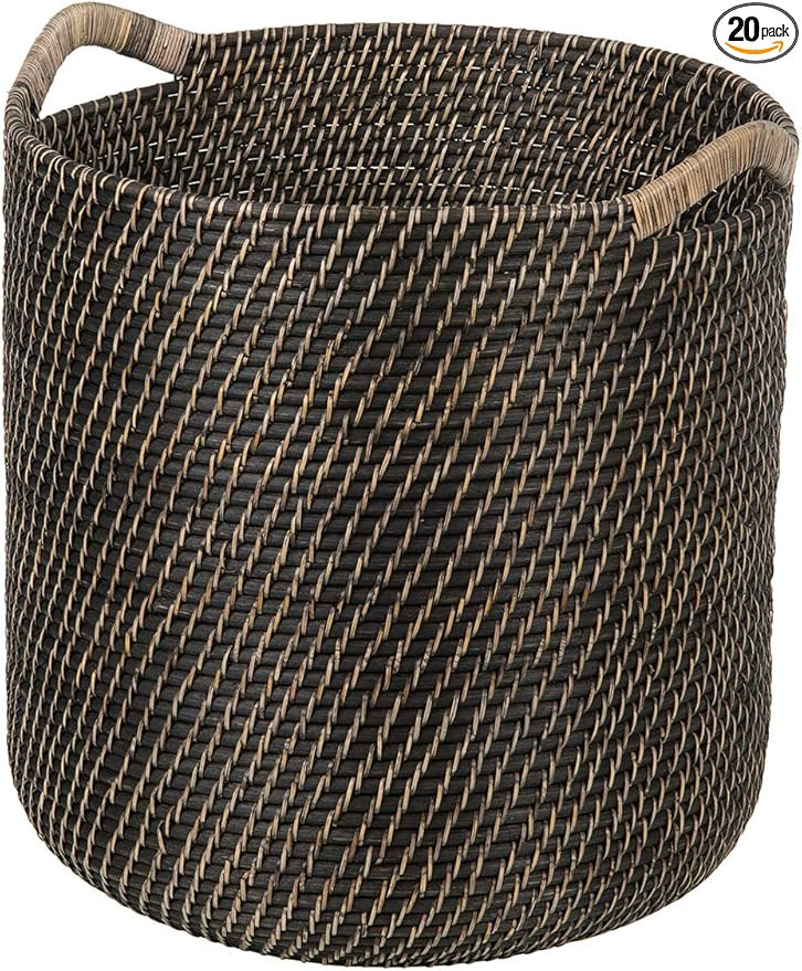 Kouboo Laguna Round Ear Handles, Black-Wash Rattan Storage Basket | Amazon (US)