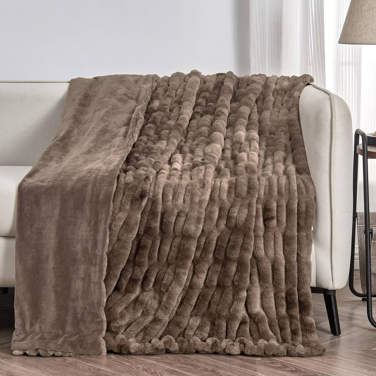 50"x60" Ruched Faux Rabbit Fur Throw Blanket - Isla Jade | Target