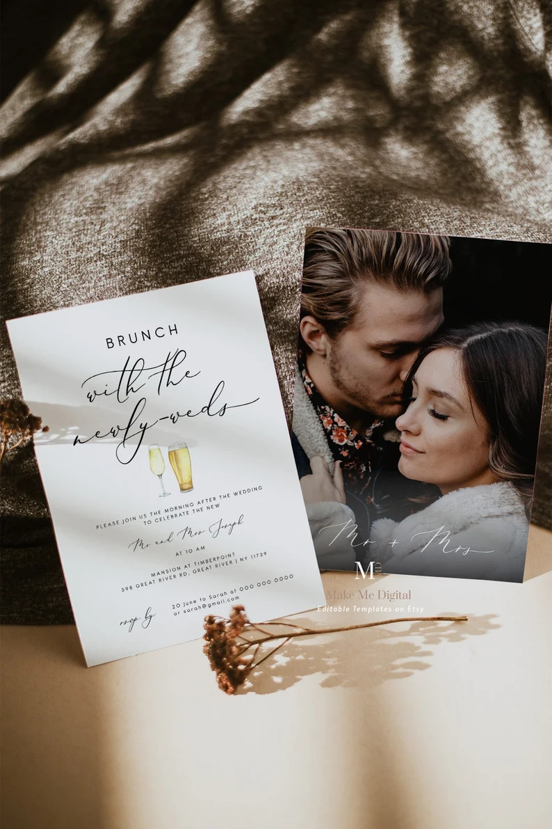 Elegant Calligraphy Wedding Brunch Invitation, Modern Morning After Brunch Invite, Instant Downlo... | Etsy (US)