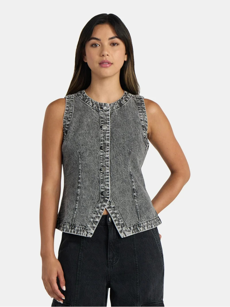 Time and Tru Women's Button Up Denim Vest, Sizes XS-XXXL | Walmart (US)