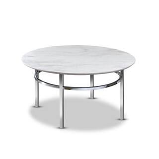 Furniture of America Mercedes 36 in. White/Chrome Medium Round Marble Coffee Table IDF-4797C | The Home Depot
