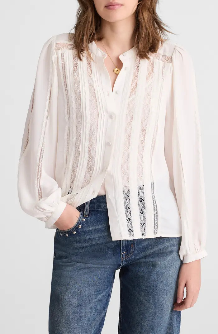 Lace Inset Long Sleeve Button-Up Top | Nordstrom
