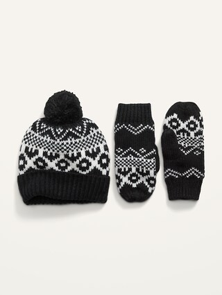 Printed Pom-Pom Beanie And Mittens Set For Women | Old Navy (US)
