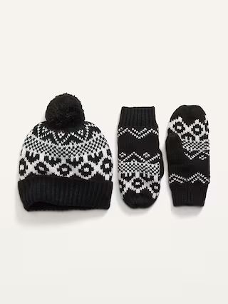 Printed Pom-Pom Beanie And Mittens Set For Women | Old Navy (US)