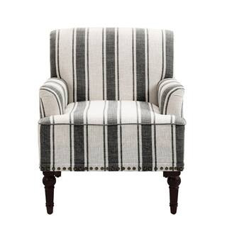 Uixe Modern Black Striped Linen Fabric Upholstered Accent Armchair With Wooden Legs(Set of 1) FOP... | The Home Depot