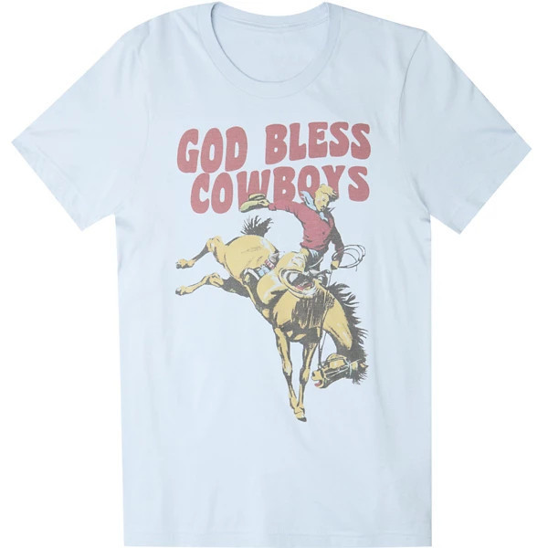 Women's Cry Baby Tee God Bless Cowboys T-Shirt Small Denim Blue | Scheels