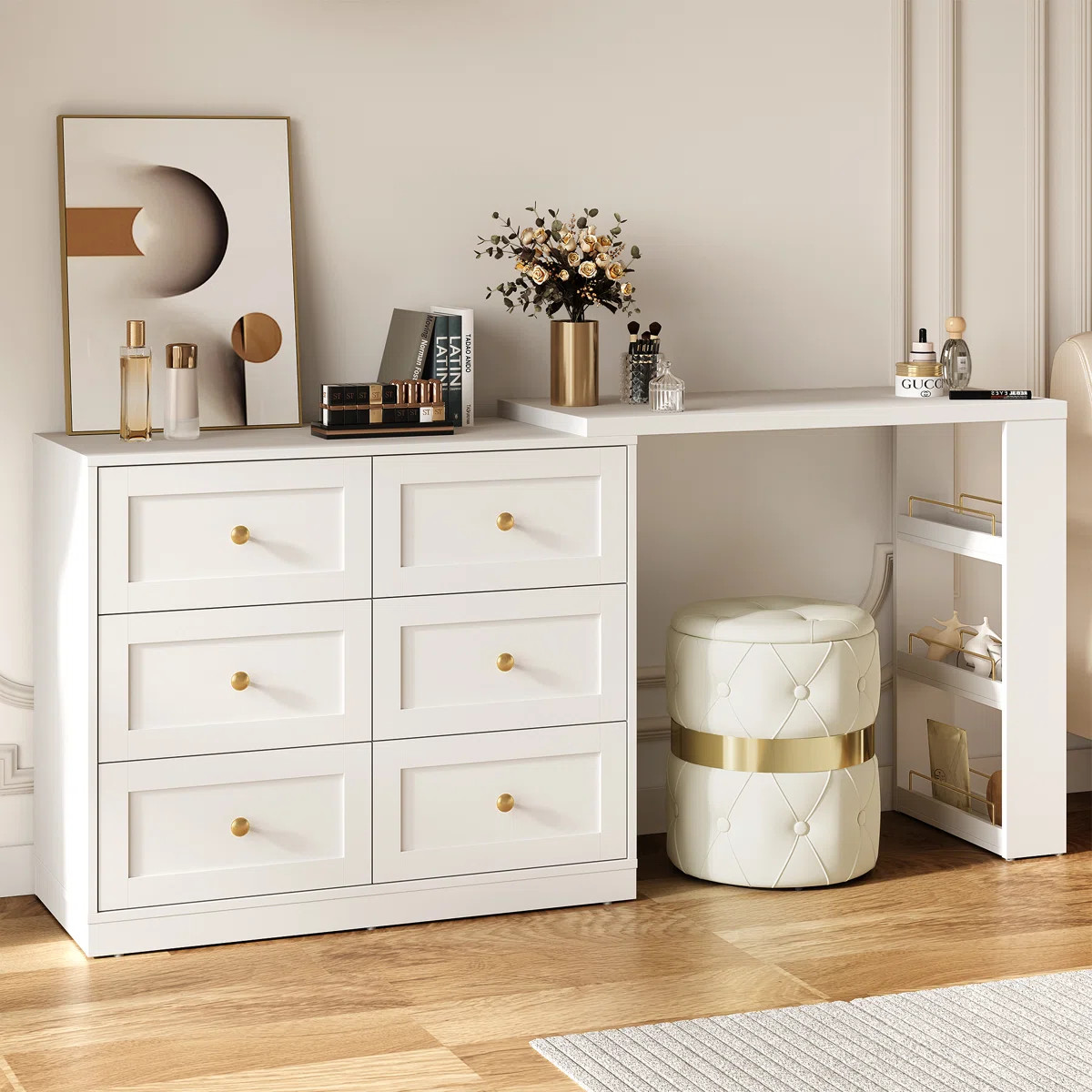 Yokota Extendable Makeup Vanity Desk With 6 Drawers | Wayfair North America