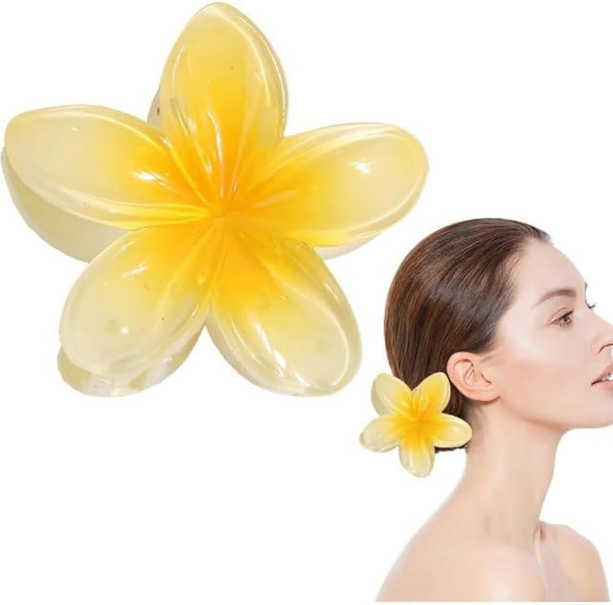 Buttercup Yellow Hawaiian Flower Claw Clip - Large Claw Clips for Thick Hair, Resin Plumeria and ... | Amazon (US)