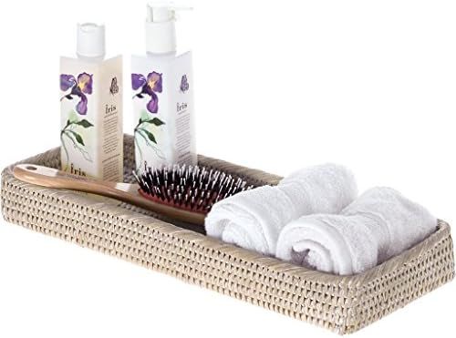 La Jolla Elongated Rattan Vanity Tray, White Wash | Amazon (US)