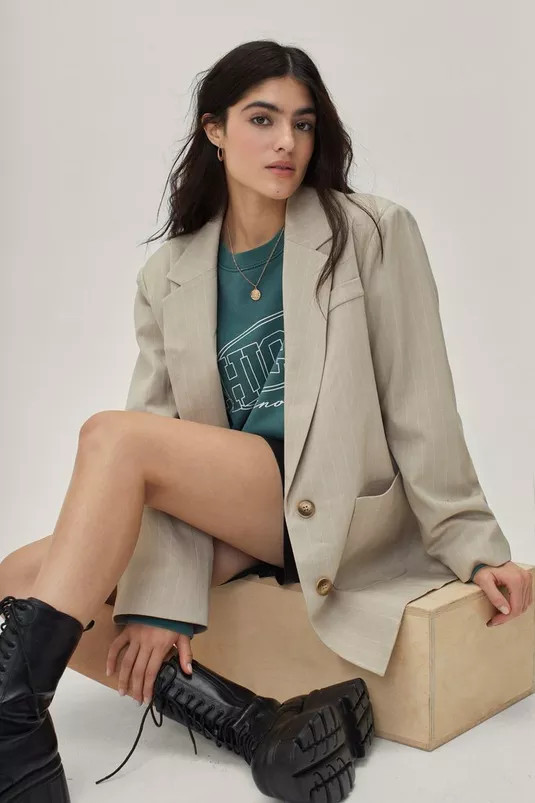 Striped Wool Look Oversized Blazer | Nasty Gal (US)