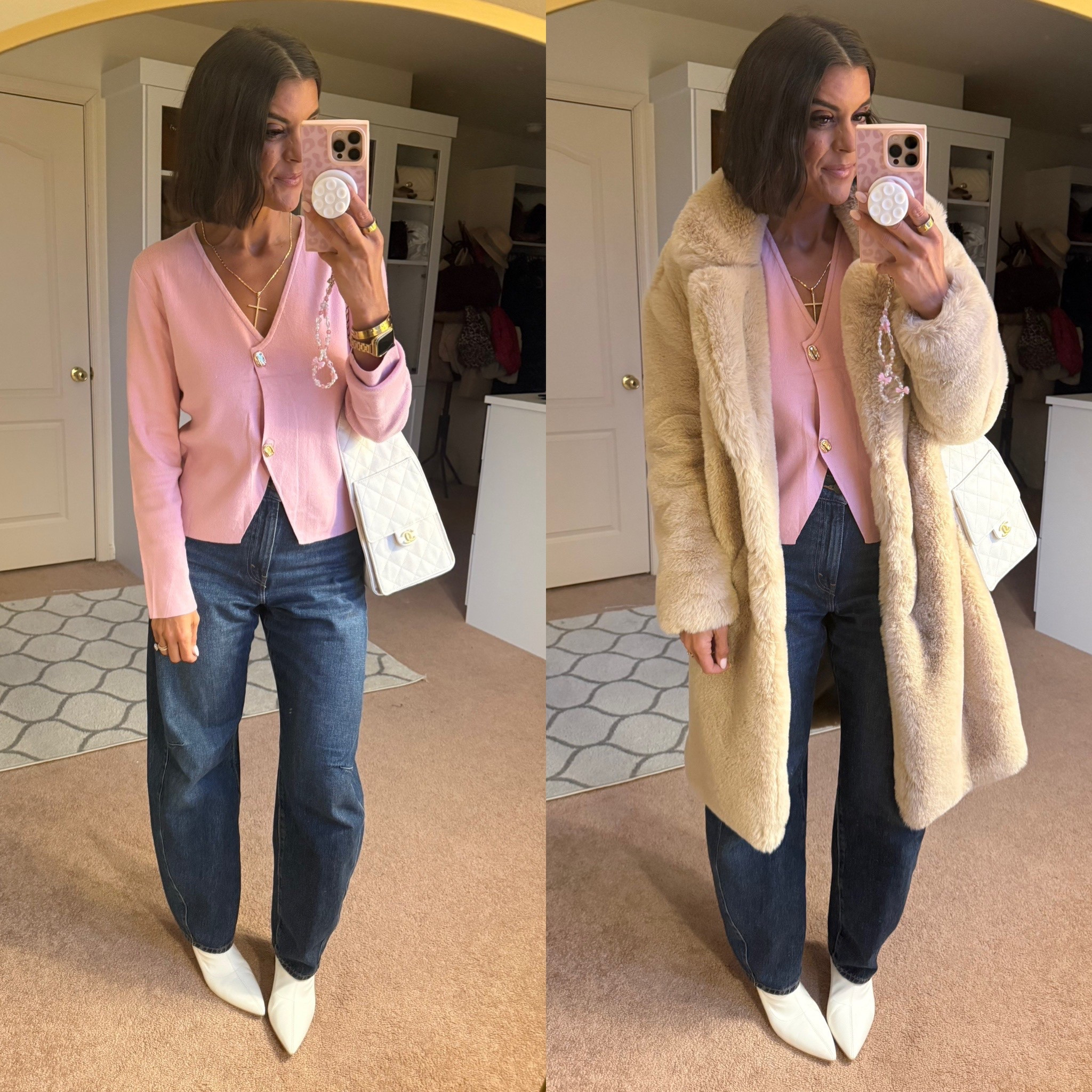 Size small in fur and sweater Size 26 in jeans

#LTKSeasonal