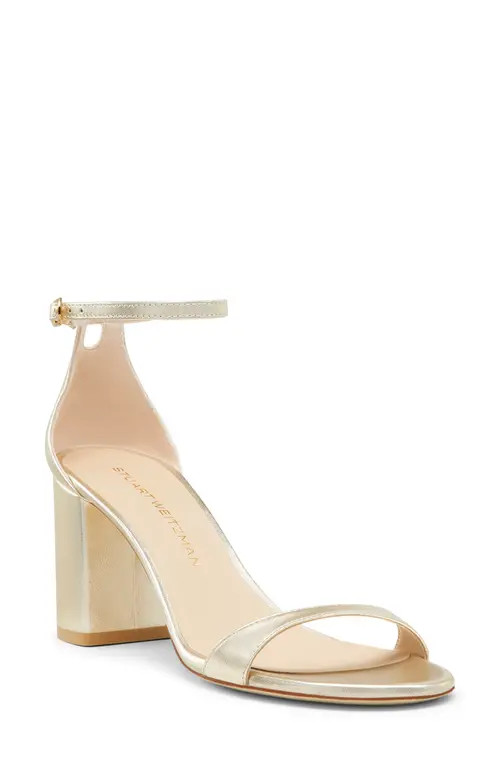 Stuart Weitzman Nudist Block 75 Sandal in Light Gold at Nordstrom, Size 8 | Nordstrom