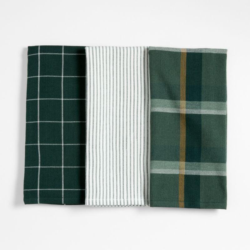 Holiday Green Plaid and Stripe Organic Cotton Kitchen Towels, Set of 3 + Reviews | Crate & Barrel | Crate & Barrel