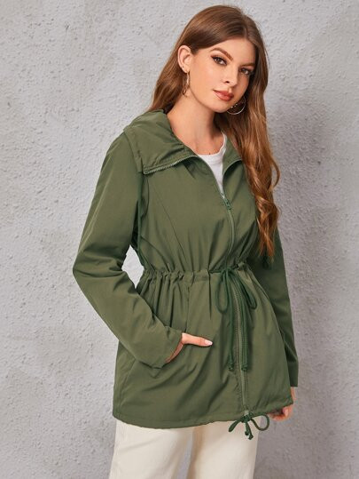 SHEIN Zip Up Drawstring Waist Coat | SHEIN