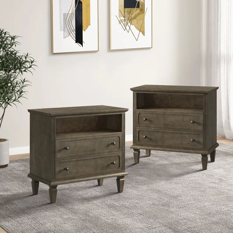 Amberlyn 2-Drawer Nightstand with Built-In Outlets and Solid Wood Legs (Set of 2) | Wayfair North America