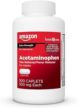 Amazon Basic Care Extra Strength Pain Relief, Acetaminophen Caplets, 500 mg, White, 500 Count (Pa... | Amazon (US)