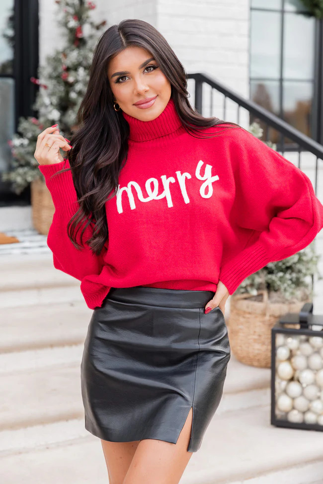Merry Red Turtleneck Sweater | Pink Lily
