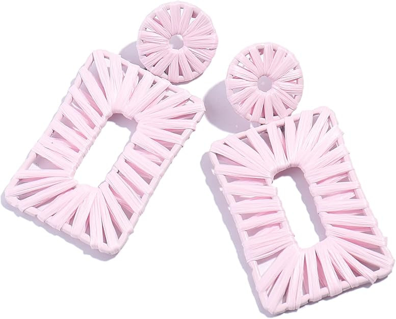 Statement Raffia Earrings Boho Drop Earrings Geometric Dangle Earrings for Women Handmade Straw E... | Amazon (US)