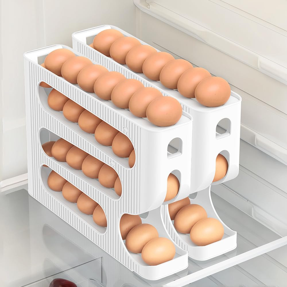 Automatic Rolling Down Egg Holder, 2 Pack Egg Organizer Storage for Refrigerator, Space Saving Co... | Amazon (US)