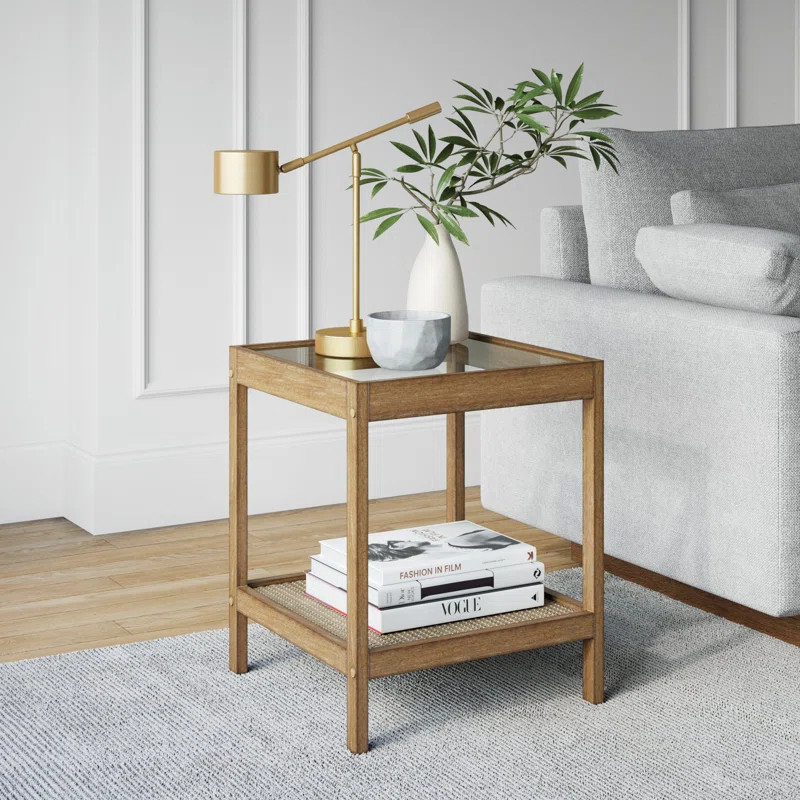 Emmie Glass Top End Table with Storage | Wayfair North America