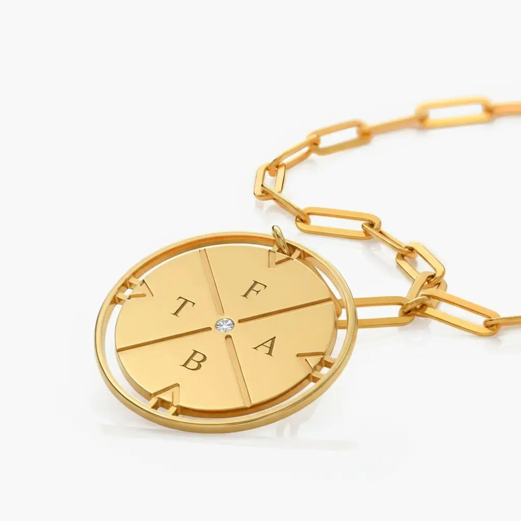 Engraved Compass Necklace with Diamond - Gold Vermeil | Oak & Luna (US)