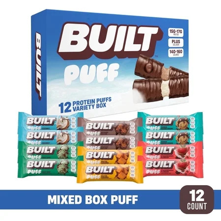 BUILT Bar Puff Protein Snack Bars, Protein Variety Pack, Breakfast Bars & Snacks - 12 Pack | Walmart (US)