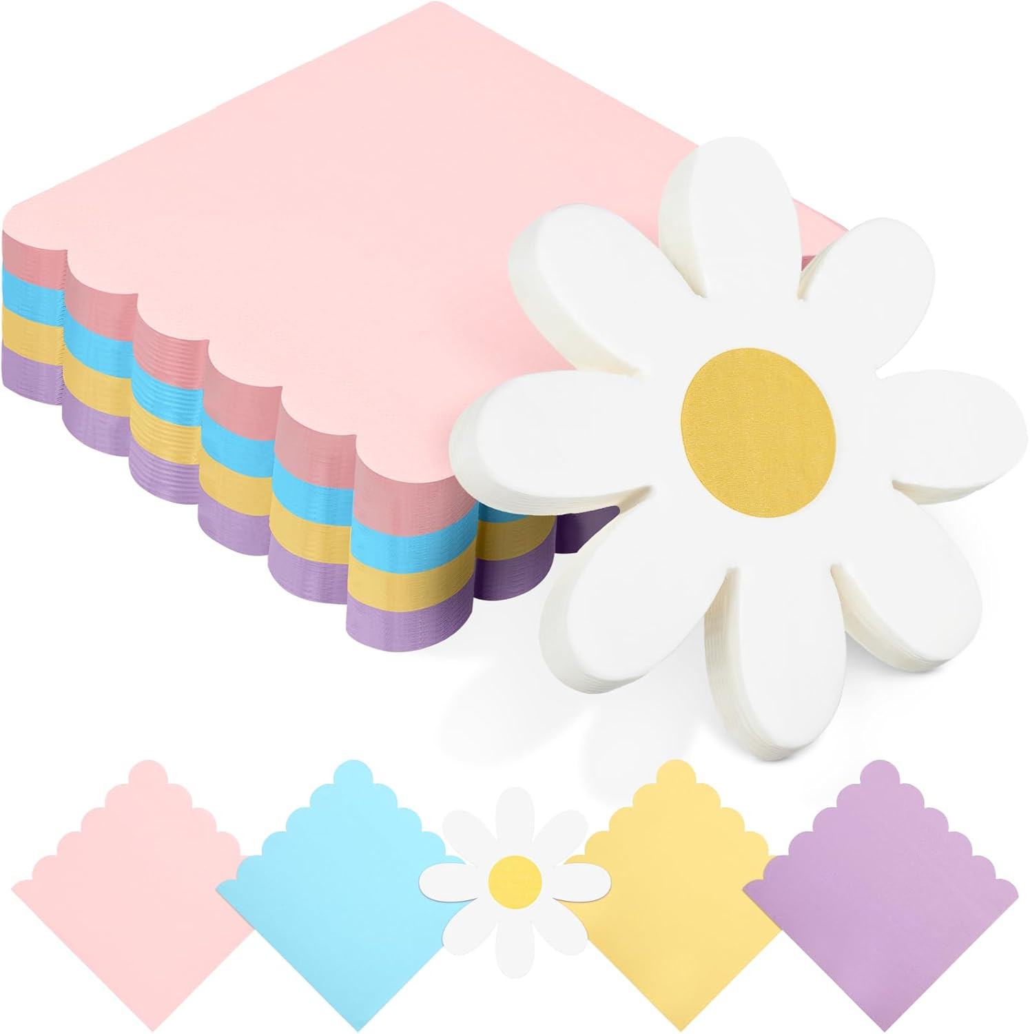 150 Pack Blue Dog Scalloped Napkins 6.5 x 6.5 Inch Disposable Paper Napkins Purple Yellow Pink wi... | Amazon (US)