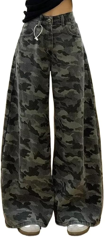 Apvirdy Camo Jeans Women Plus Size Wide Leg Jeans High Waist Camouflage Cargo Pants Baggy Denim T... | Amazon (US)