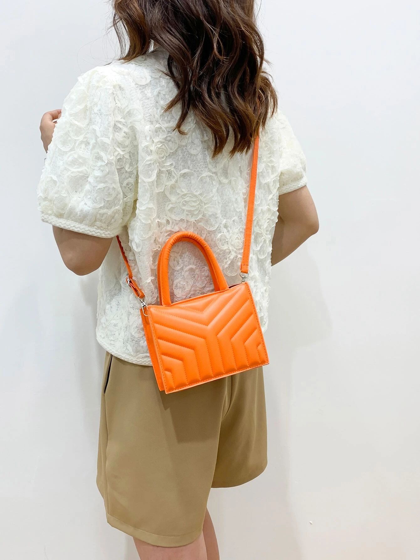 Mini Neon Orange Quilted Detail Double Handle Square Bag SKU: sg2205224165620002(1000+ Reviews)$8... | SHEIN