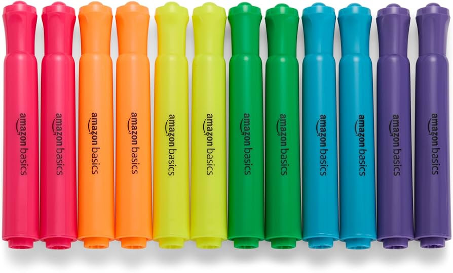 Amazon Basics Tank Style Highlighters, Chisel Tip, Bible Highlighter, Office and School Supplies,... | Amazon (US)