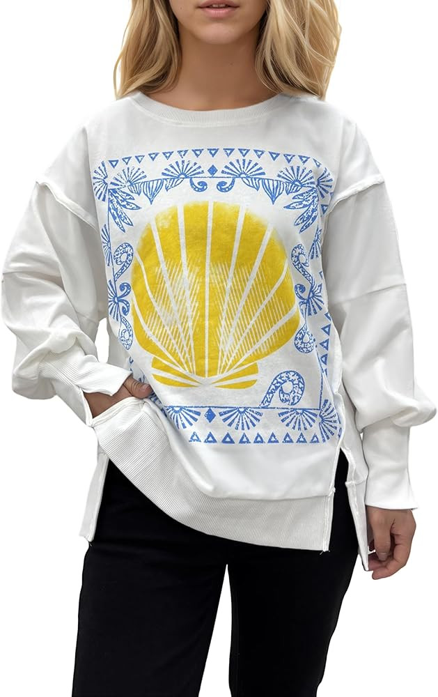 Women's Oversized Sweatshirt Long Sleeve Y2k Star Shirt Drop Shoulder Vintage Graphic Crewneck To... | Amazon (US)