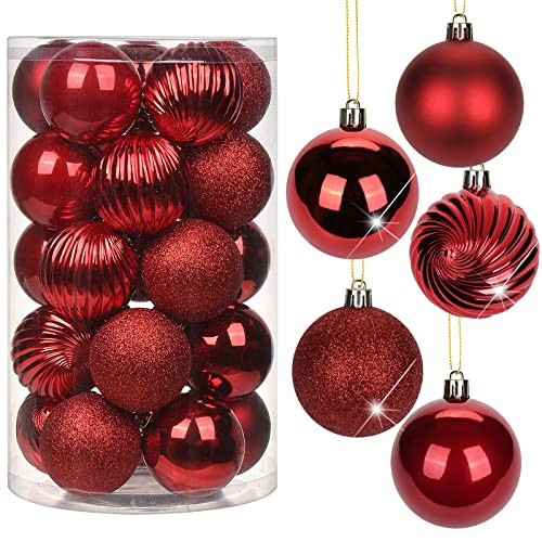 2.36" Red Christmas Balls Ornaments 25 Pcs Shatterproof Christmas Ornaments Set Small Red Ornament for Xmas Tree Halloween Holiday Party | Amazon (US)