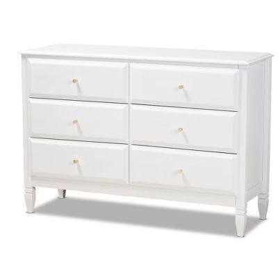 6 Drawer Naomi Wood Bedroom Dresser White/Gold - Baxton Studio | Target