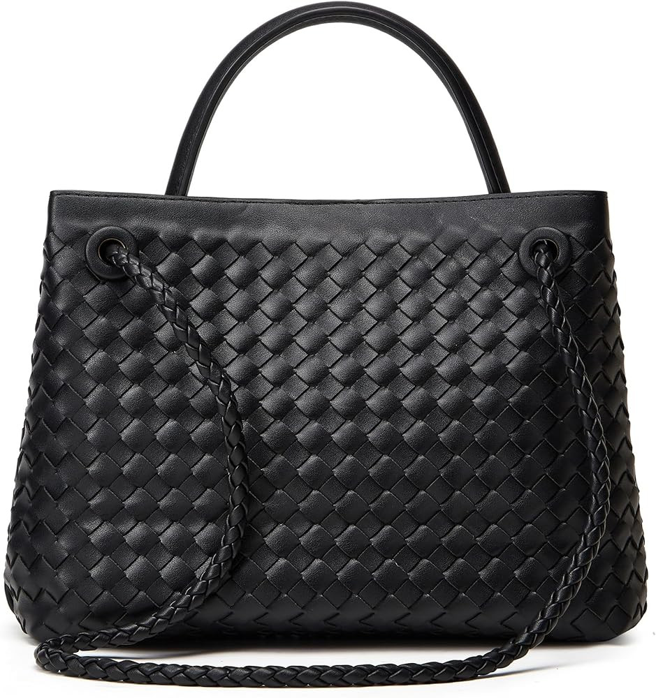 Woven Bag for Women Shoulder Purse: Vegan Leather Handbag - Handmade Tote Bag - Elegant Satchel B... | Amazon (US)