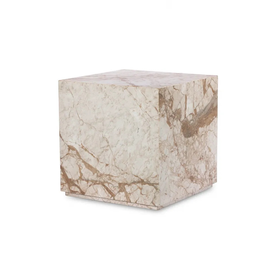 Modern Marble Plinth End Table Desert Taupe | Gracious Style