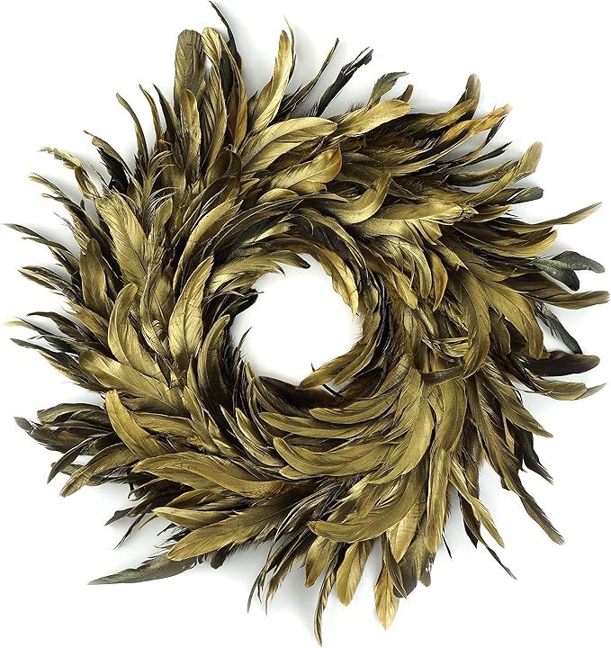 Natural Rooster Feather Christmas Wreath 15-18" Gold Farmhouse Autumn or Fall Decor | Amazon (US)
