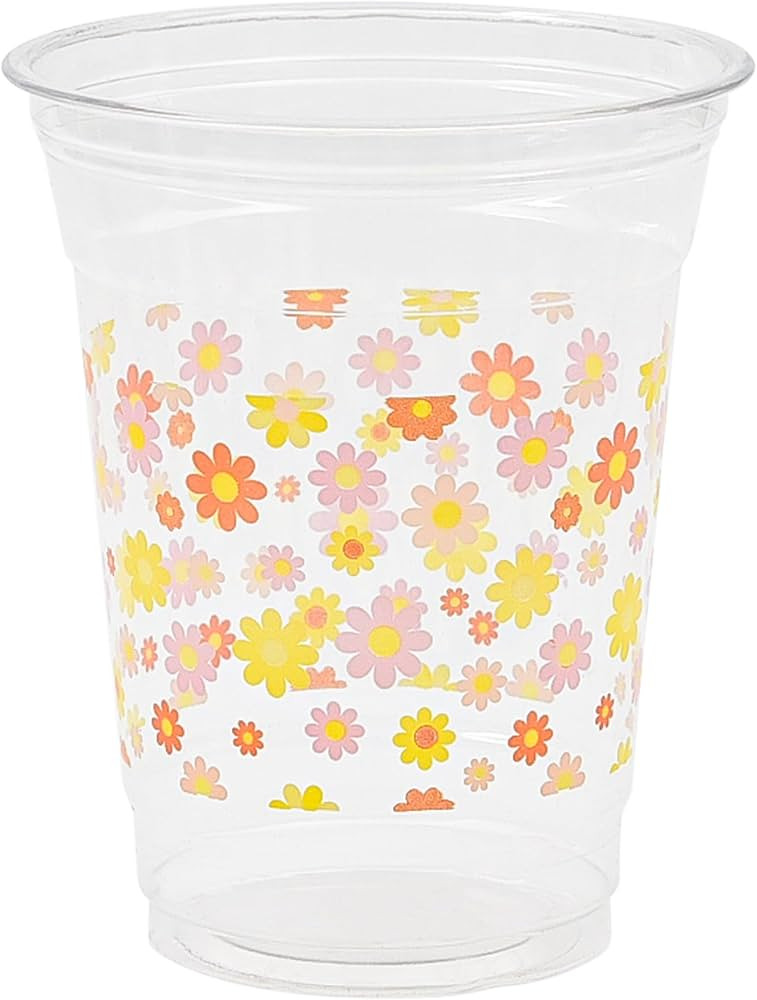 Daisy Groovy Plastic Cups Pink Orange Flower Party Cups Retro Boho Hippie Disposable Cups 60s 70s... | Amazon (US)