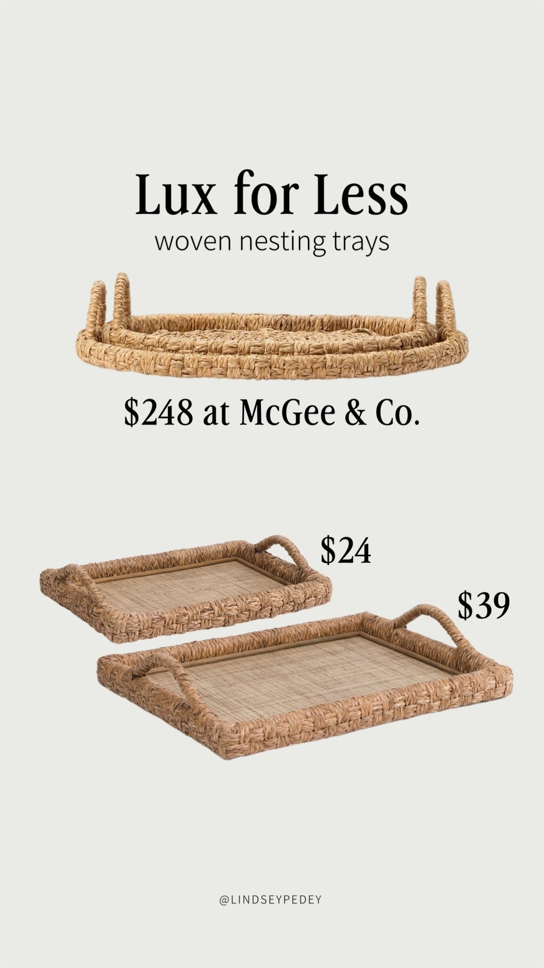 Love these designer inspired woven nesting trays! I use them year-round, but especially love them in the summer. 

McGee and Co, studio, McGee, Trey, home decor, coffee, table, decor, shelf, decor, entertaining, serving, TJ Maxx, Marshalls, look for less, designer, dupe, spring decor, summer decor ￼

#LTKSeasonal #LTKHome #LTKSaleAlert