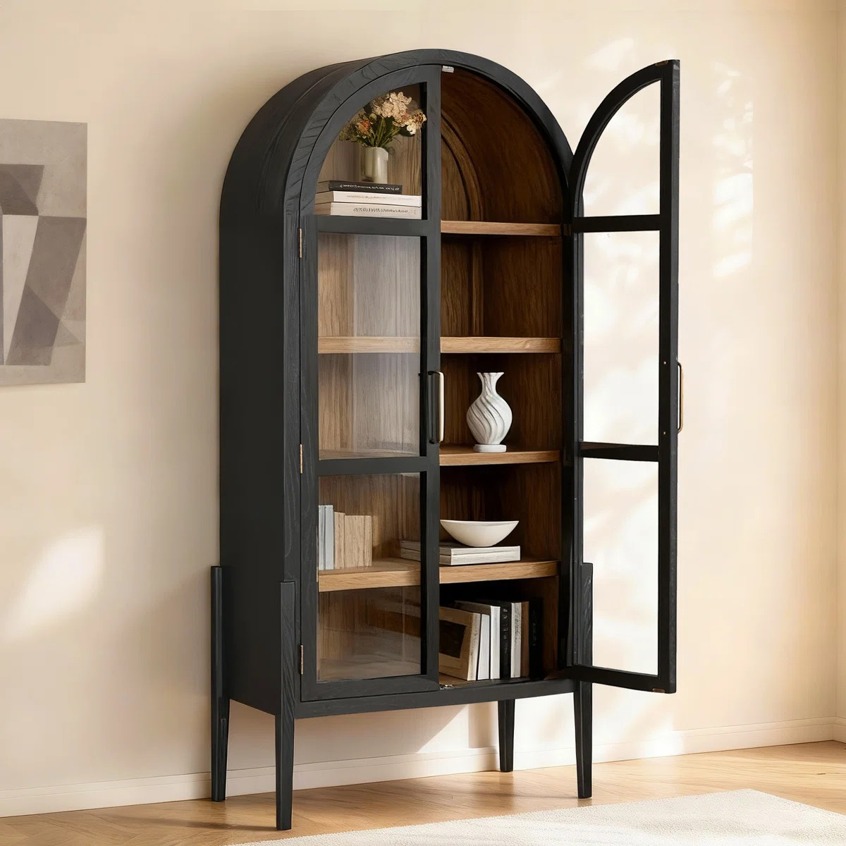 Campuzano 83'' Solid Wood Arched Display Cabinet with Glass Doors | Wayfair North America
