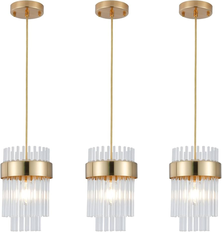 Dijiahua Pendant Lights Kitchen Island Gold 3 Pack,Crystal Pendant Light Fixtures Over Table, Min... | Amazon (US)