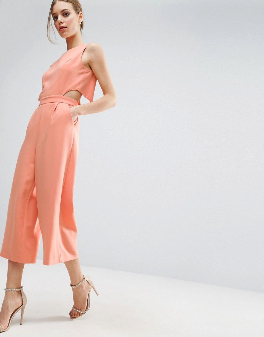 ASOS Jumpsuit with Cut Out Cross Back and Wide Leg - Coral | ASOS US