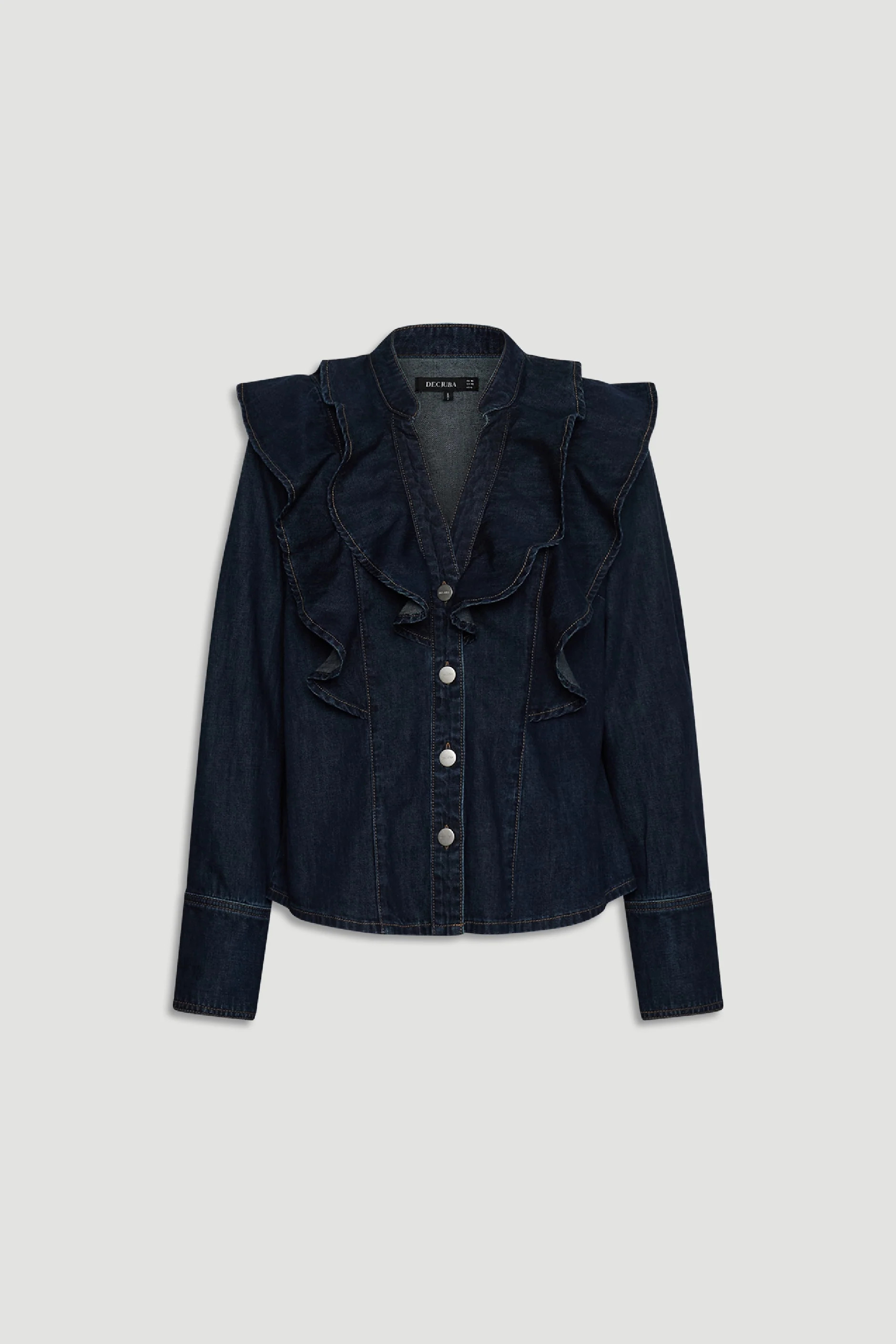 Cecilia Ruffle Denim Blouse - Ink | DECJUBA