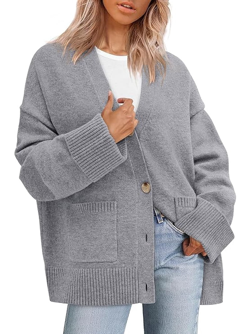 PRETTYGARDEN Women's Oversized Cardigan Sweaters Trendy Chunky Knit Long Sleeve V Neck Button Dow... | Walmart (US)