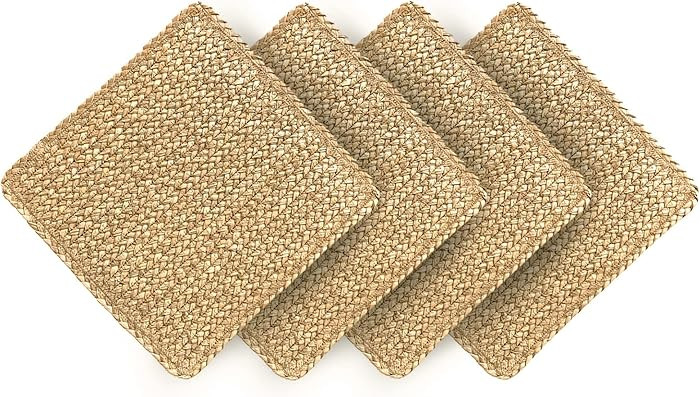 Square Woven Placemats Set of 4 Straw Table Placemat Extra Wide Braided Rattan Place Mats for Squ... | Amazon (US)